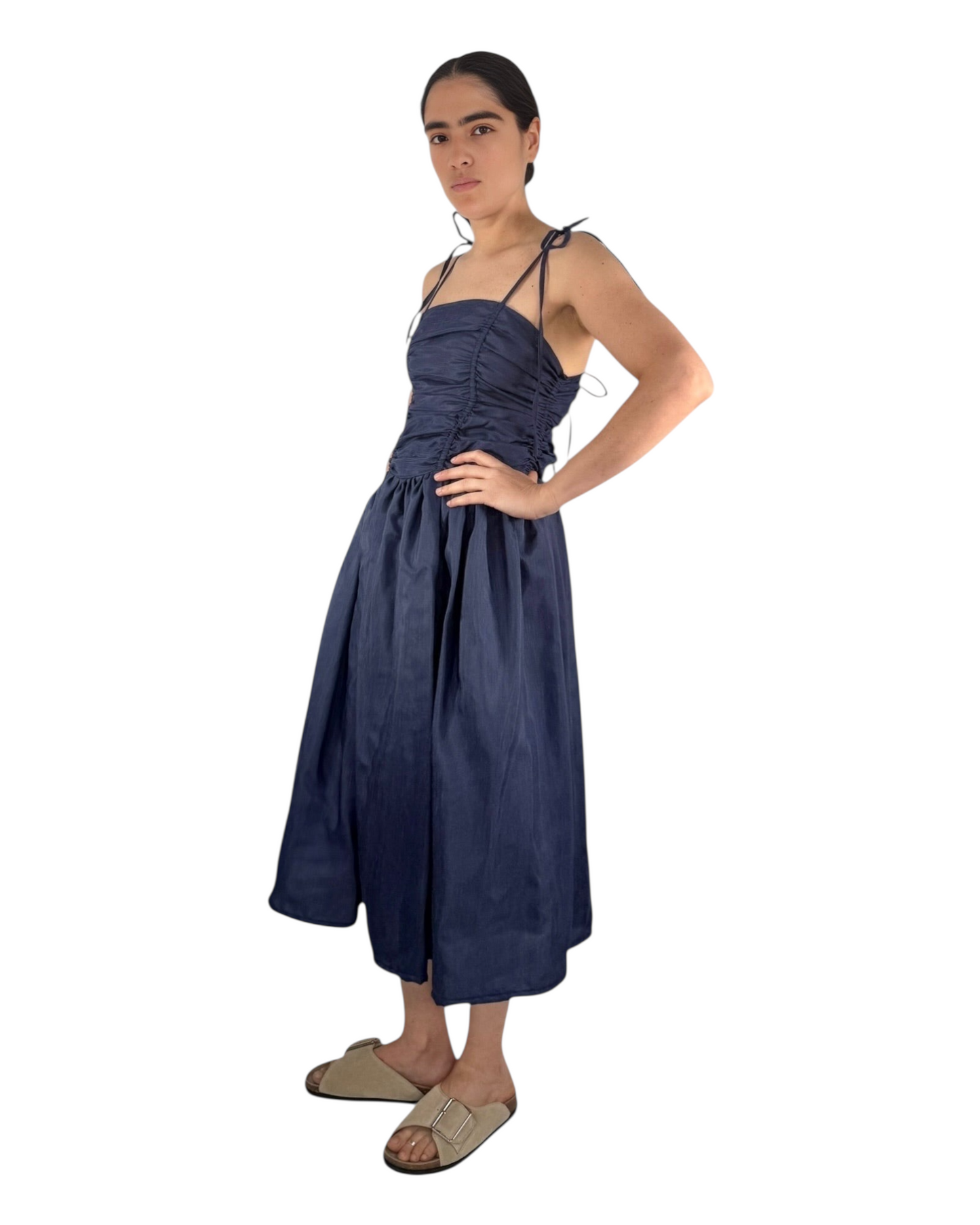 Mystic Moods Drop Waist Ruched Midi Dress