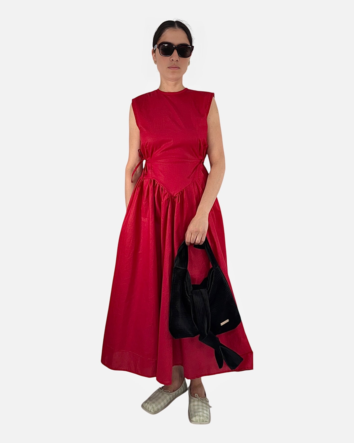 Mystic Moods Vintage Red V-Waist Midi Dress