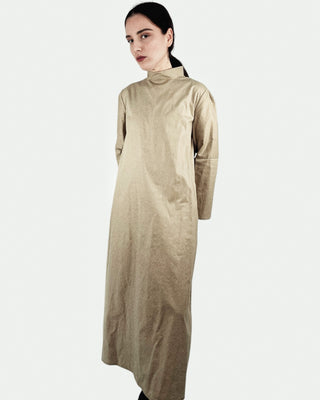 Trapeze Midi Dress with Stand Collar