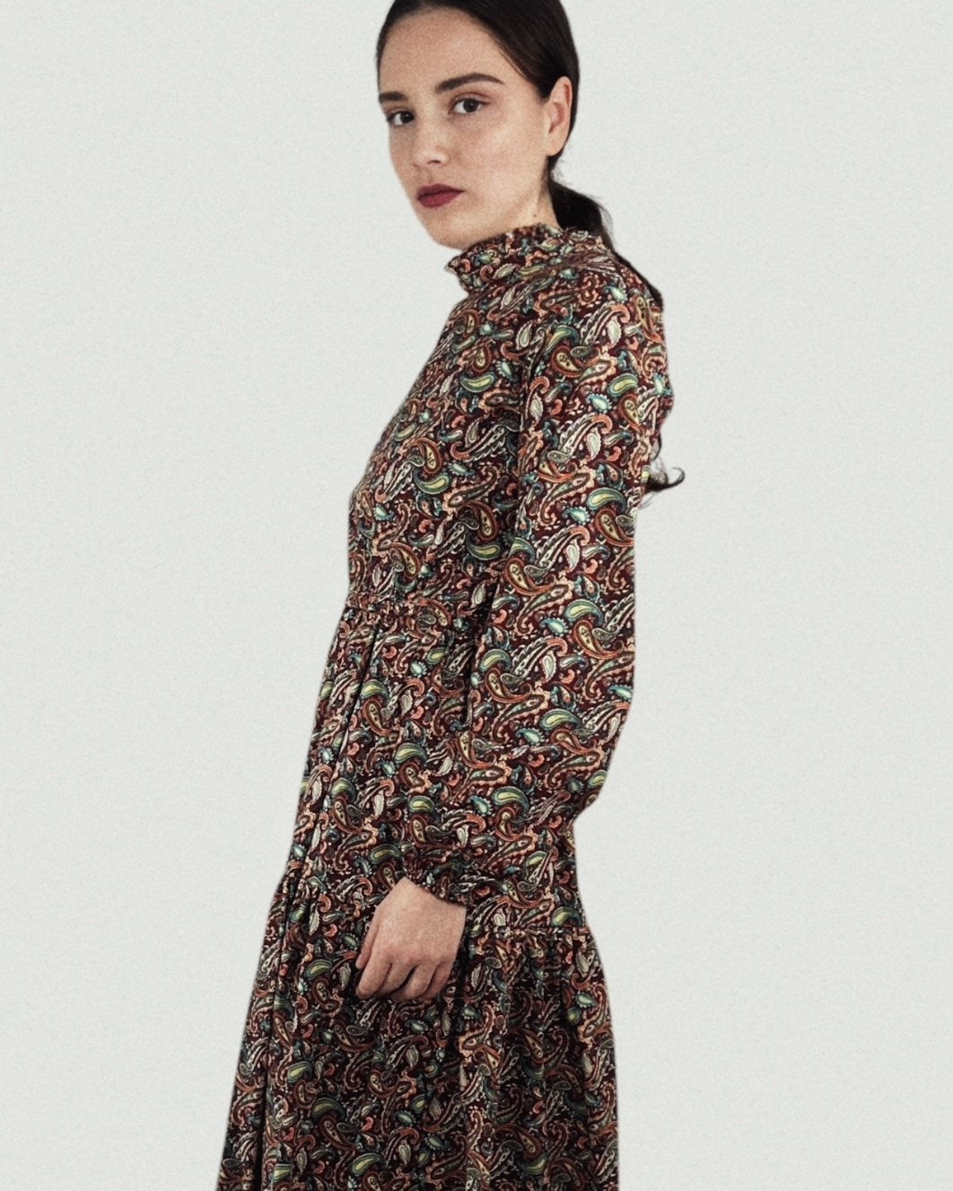 Made to Order Tie Neck Tiered Maxi Dress