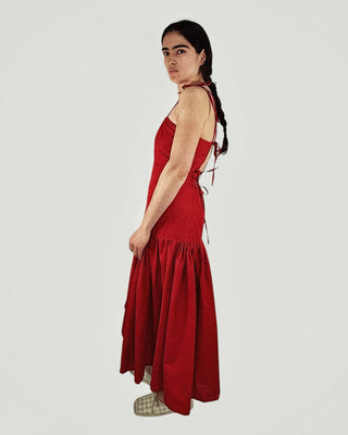 Mystic Moods Vintage Red Dropped Waist Midi Dress