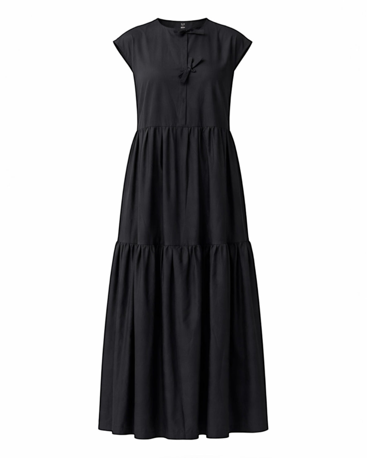 Tied Front Exaggerated Volume Maxi Dress in Black