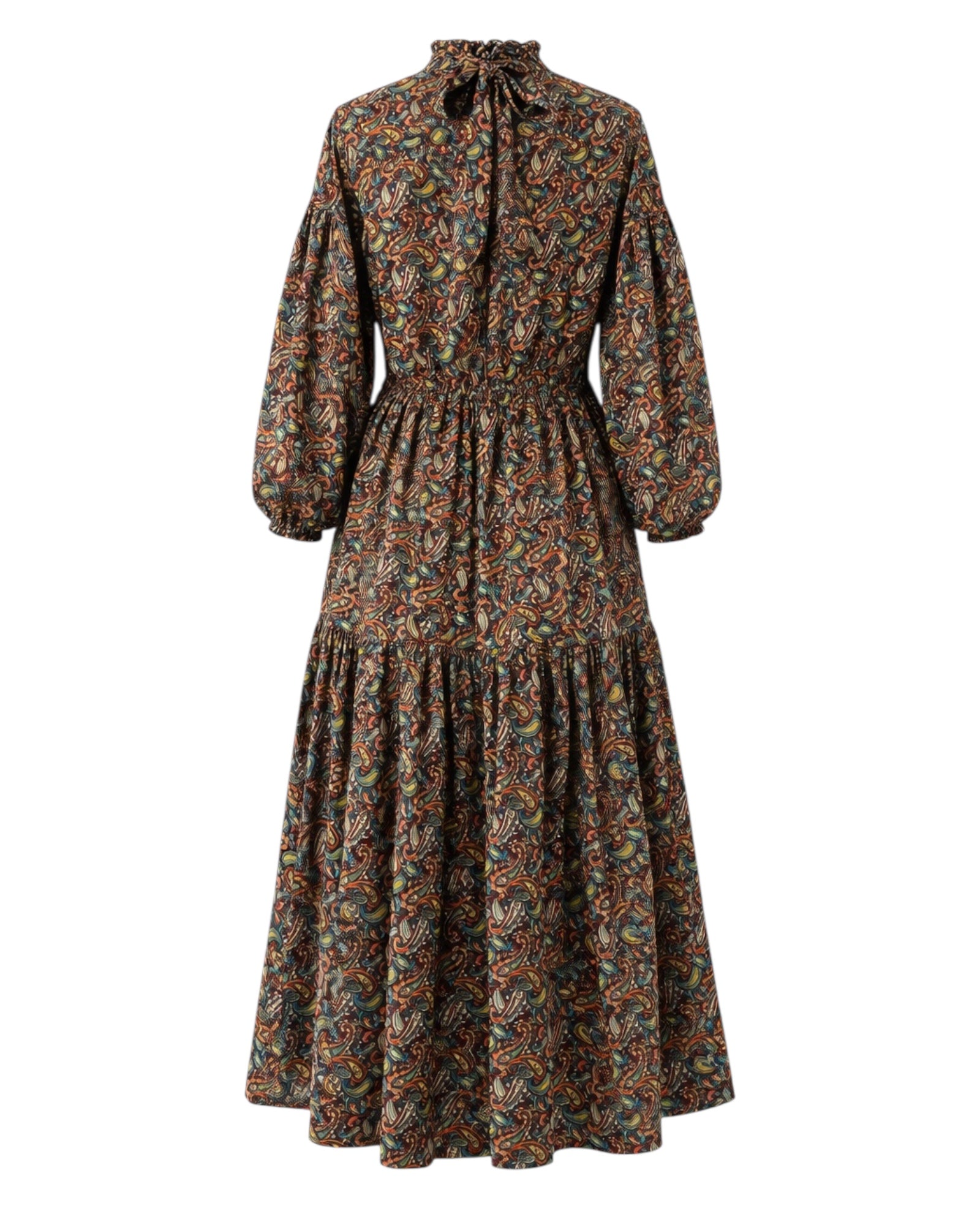 Made to Order Tie Neck Tiered Maxi Dress