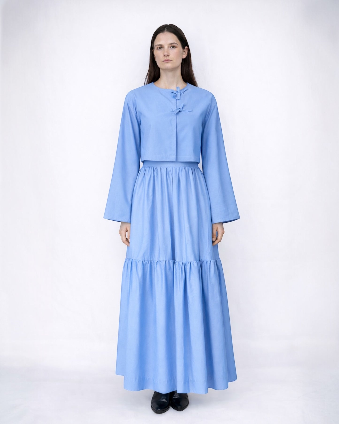 Cotton Tie-Front Top & Volume Maxi Set