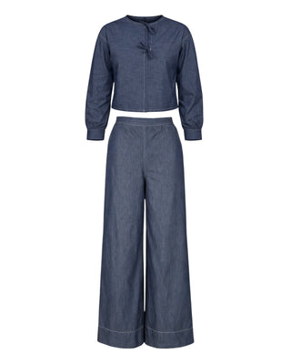 Tied Front Denim Top & High Waist Denim Trousers