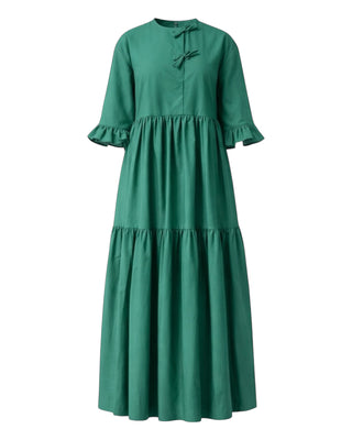 Tied Front Exaggerated Volume Maxi Dress in Green