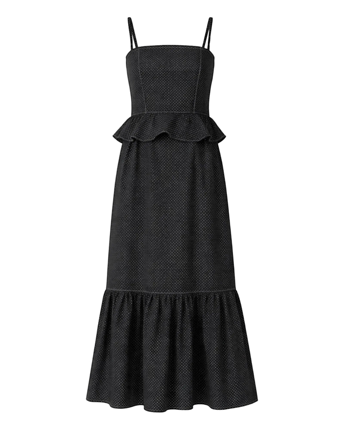 White Dot Peplum Tiered Maxi Dress