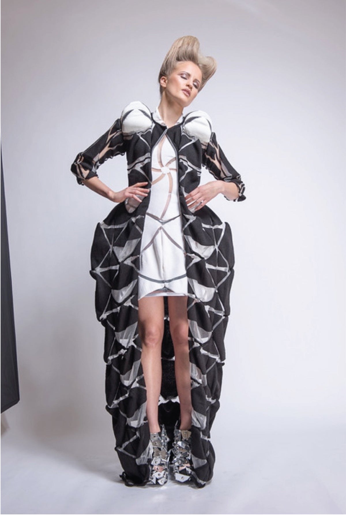 Aperture Black & Ivory Engineered Knit Coat