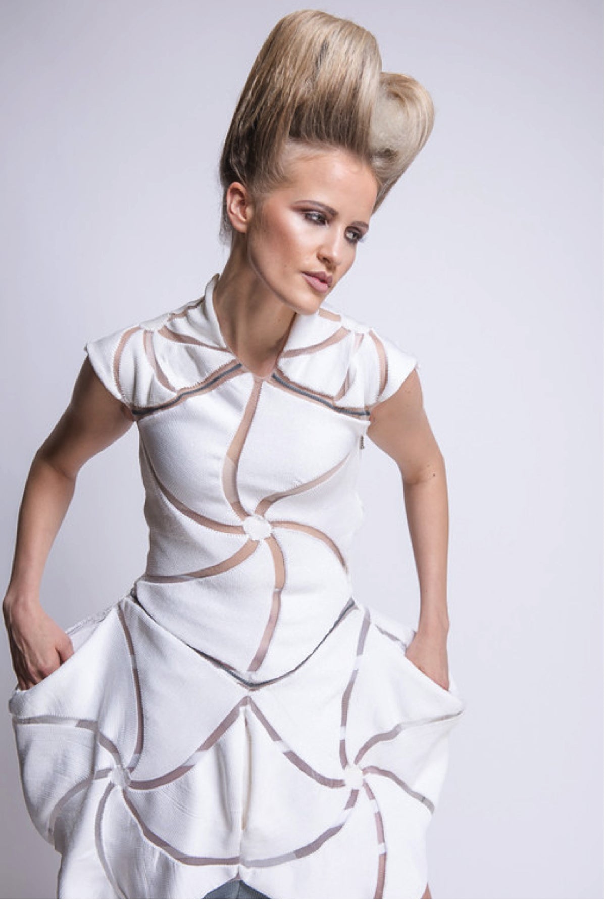 Halo Ivory Sculptural Engineered Knit Dress