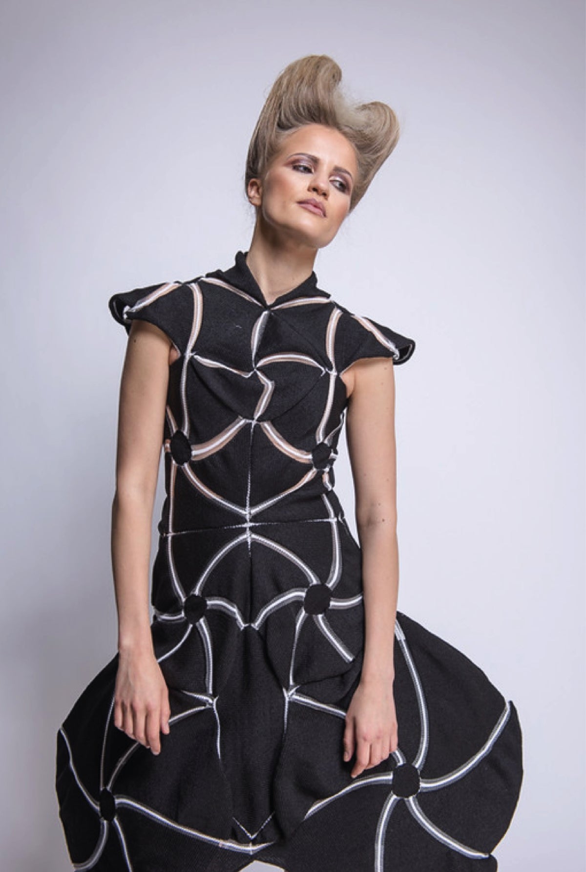 Orbit Black Sculptural Engineered Knit Dress