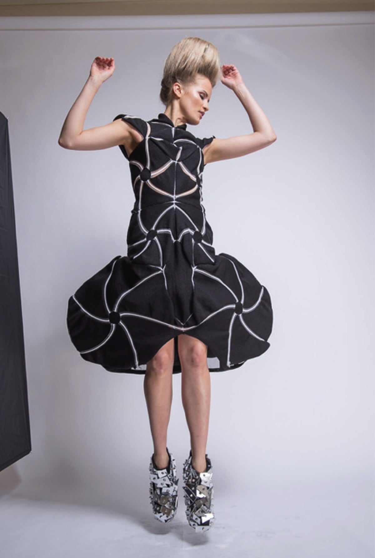 Orbit Black Sculptural Engineered Knit Dress
