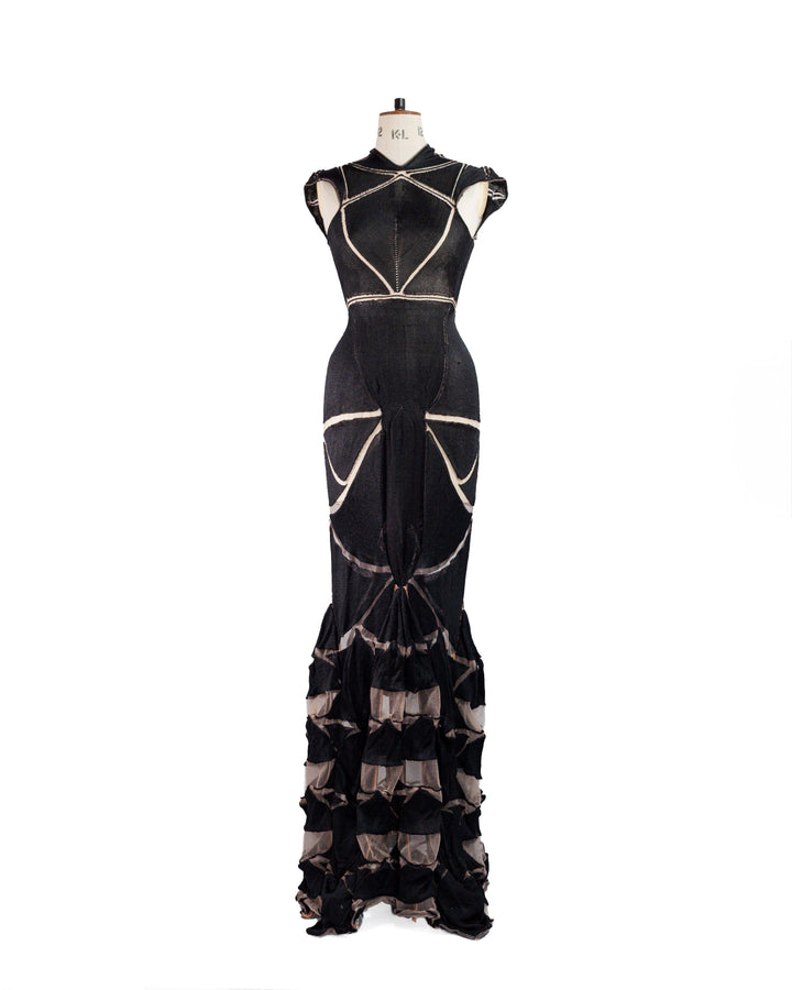 Continuum Black Silk Engineered Knit Gown