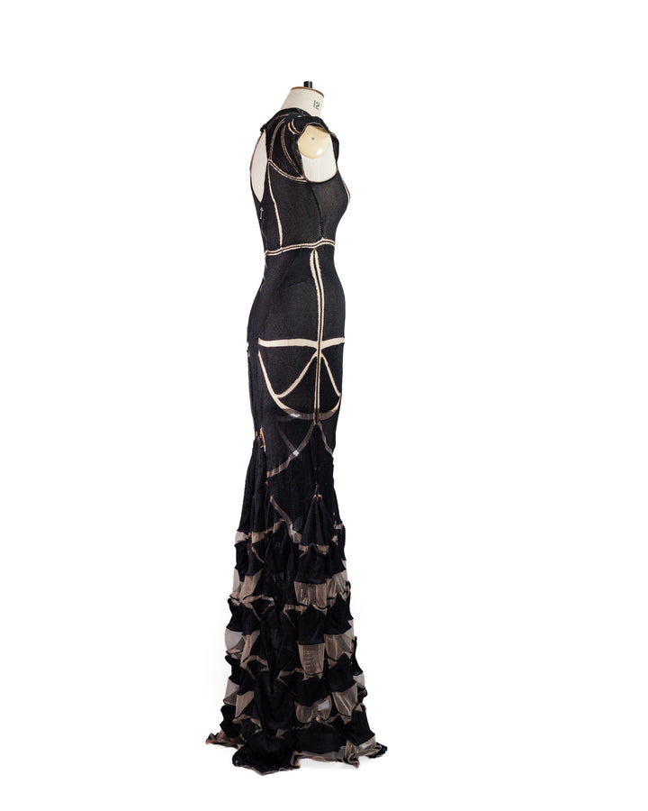 Continuum Black Silk Engineered Knit Gown