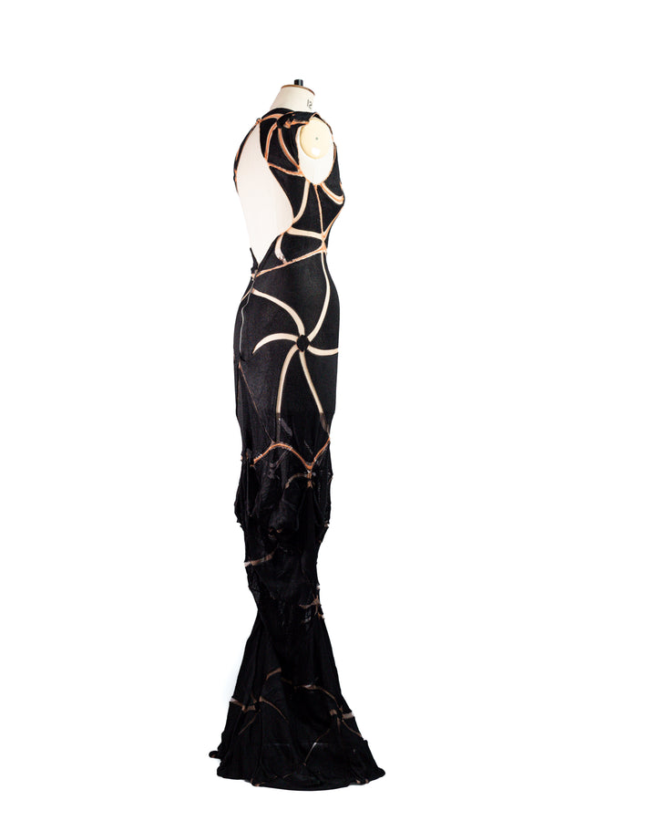 Existence Black Silk Engineered Knit Gown