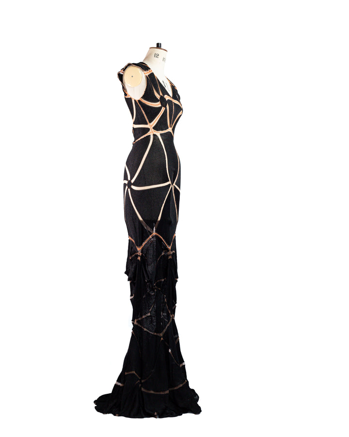 Existence Black Silk Engineered Knit Gown