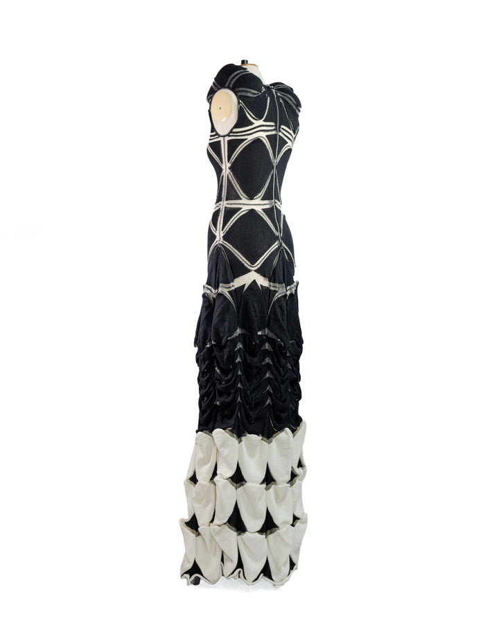Amplitude Black & Ivory Engineered Knit Gown