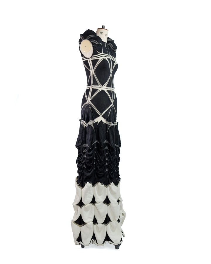 Amplitude Black & Ivory Engineered Knit Gown