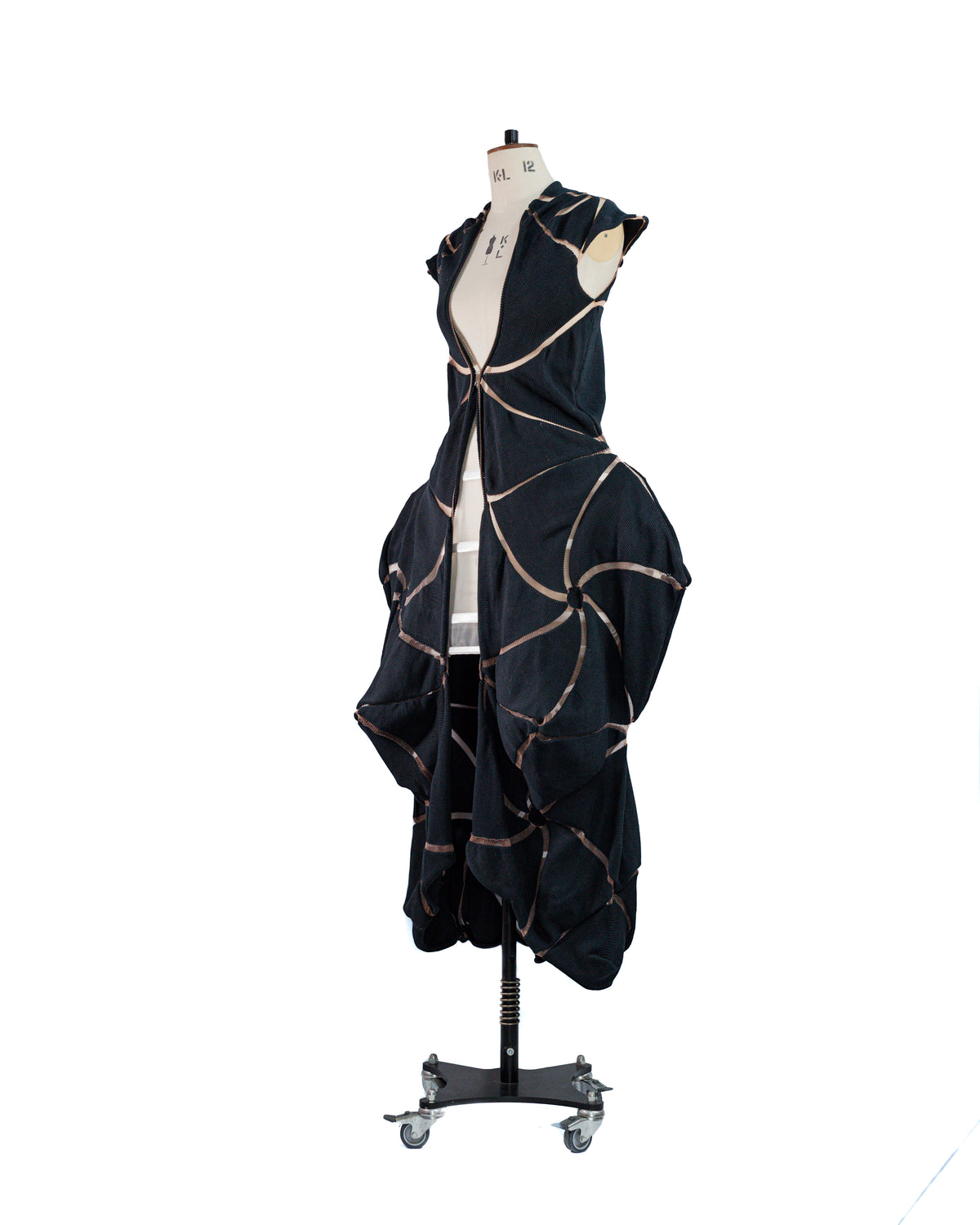 Contour Black Cotton & Monofilament Sculptural Coat by Alina Stanila