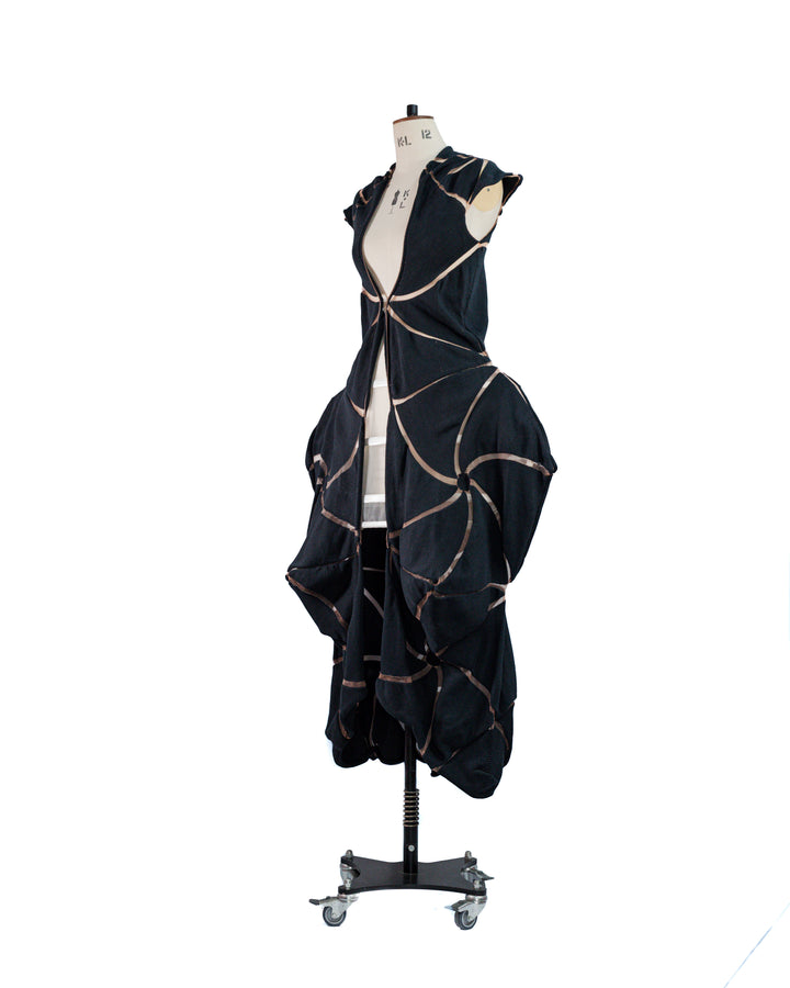 Contour Black Cotton & Monofilament Sculptural Coat by Alina Stanila