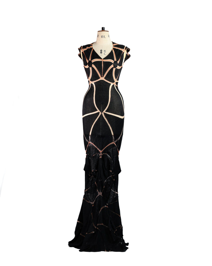 Existence Black Silk Engineered Knit Gown