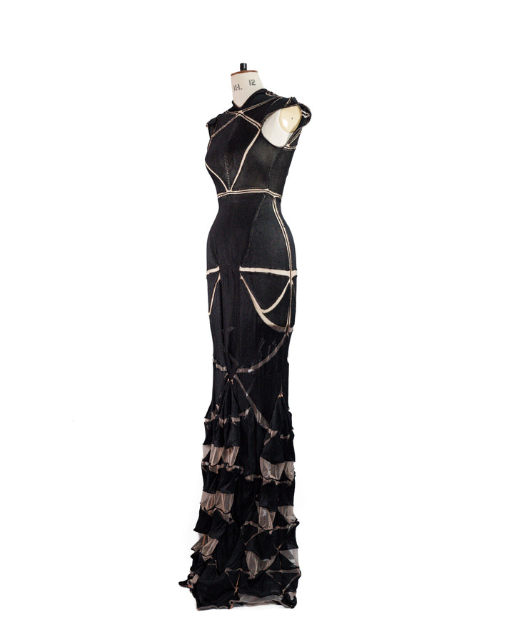 Continuum Black Silk Engineered Knit Gown