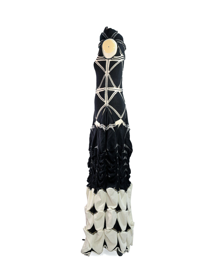 Amplitude Black & Ivory Engineered Knit Gown