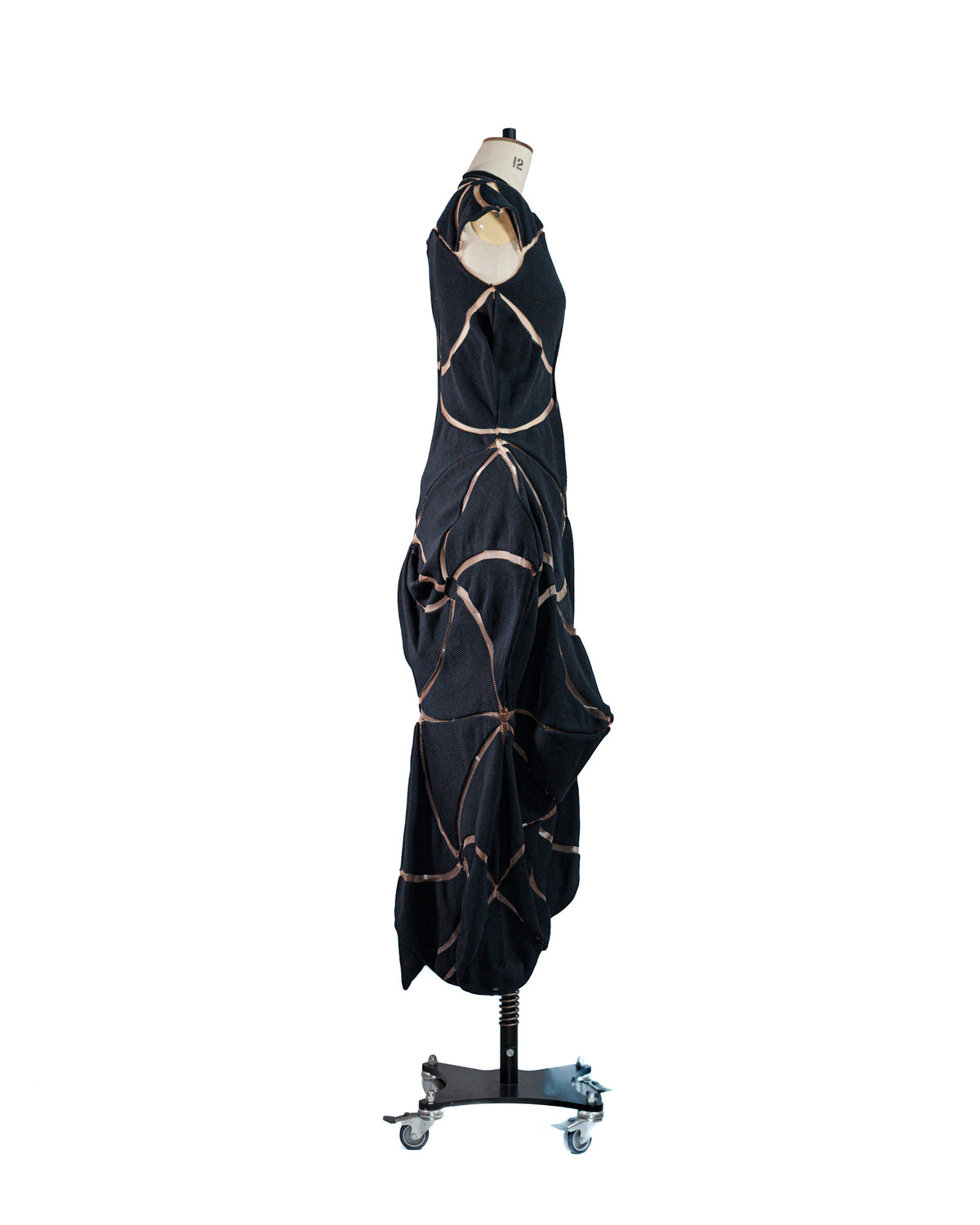 Contour Black Cotton & Monofilament Sculptural Coat by Alina Stanila