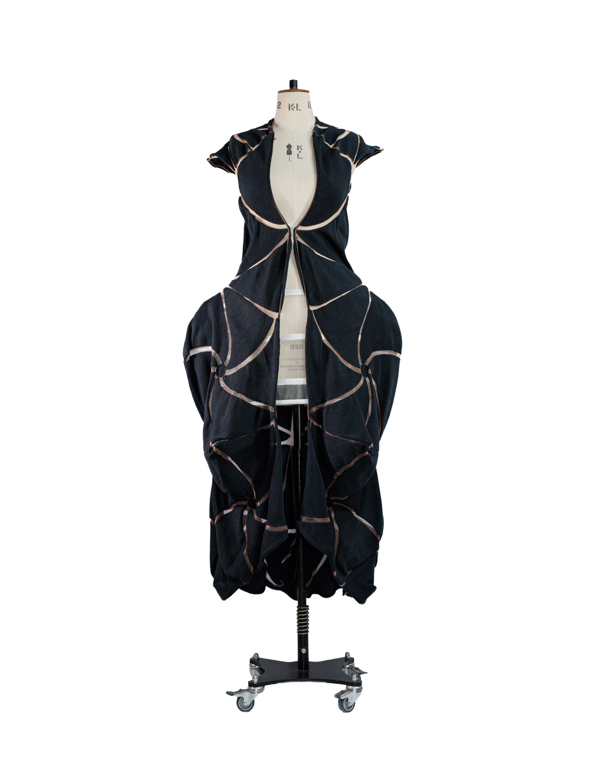 Contour Black Cotton & Monofilament Sculptural Coat by Alina Stanila