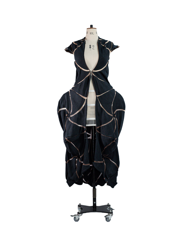 Contour Black Cotton & Monofilament Sculptural Coat by Alina Stanila