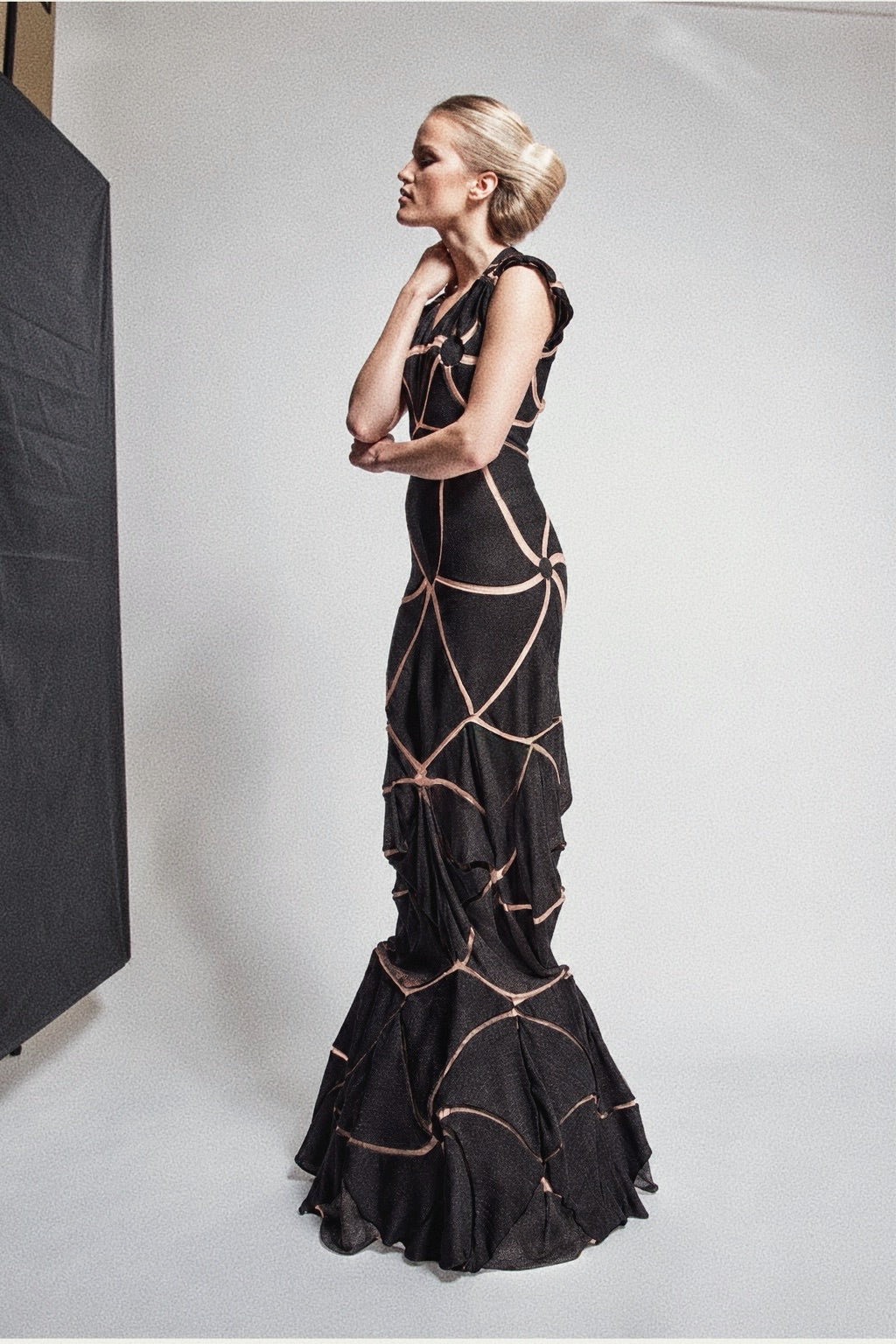 Existence Black Silk Engineered Knit Gown