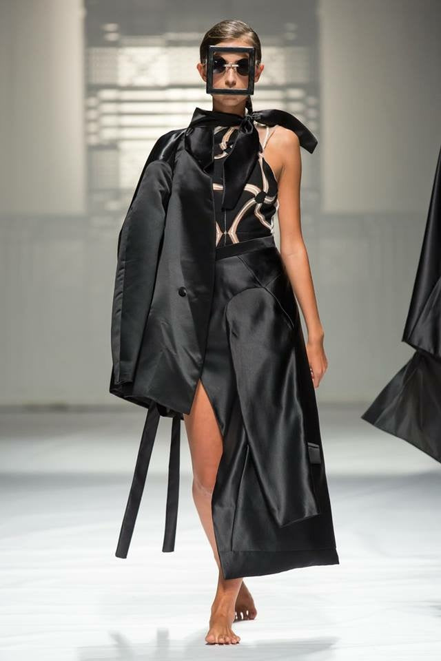Asymmetric Satin Viscose Jacket & Half Skirt by Alina Stanila