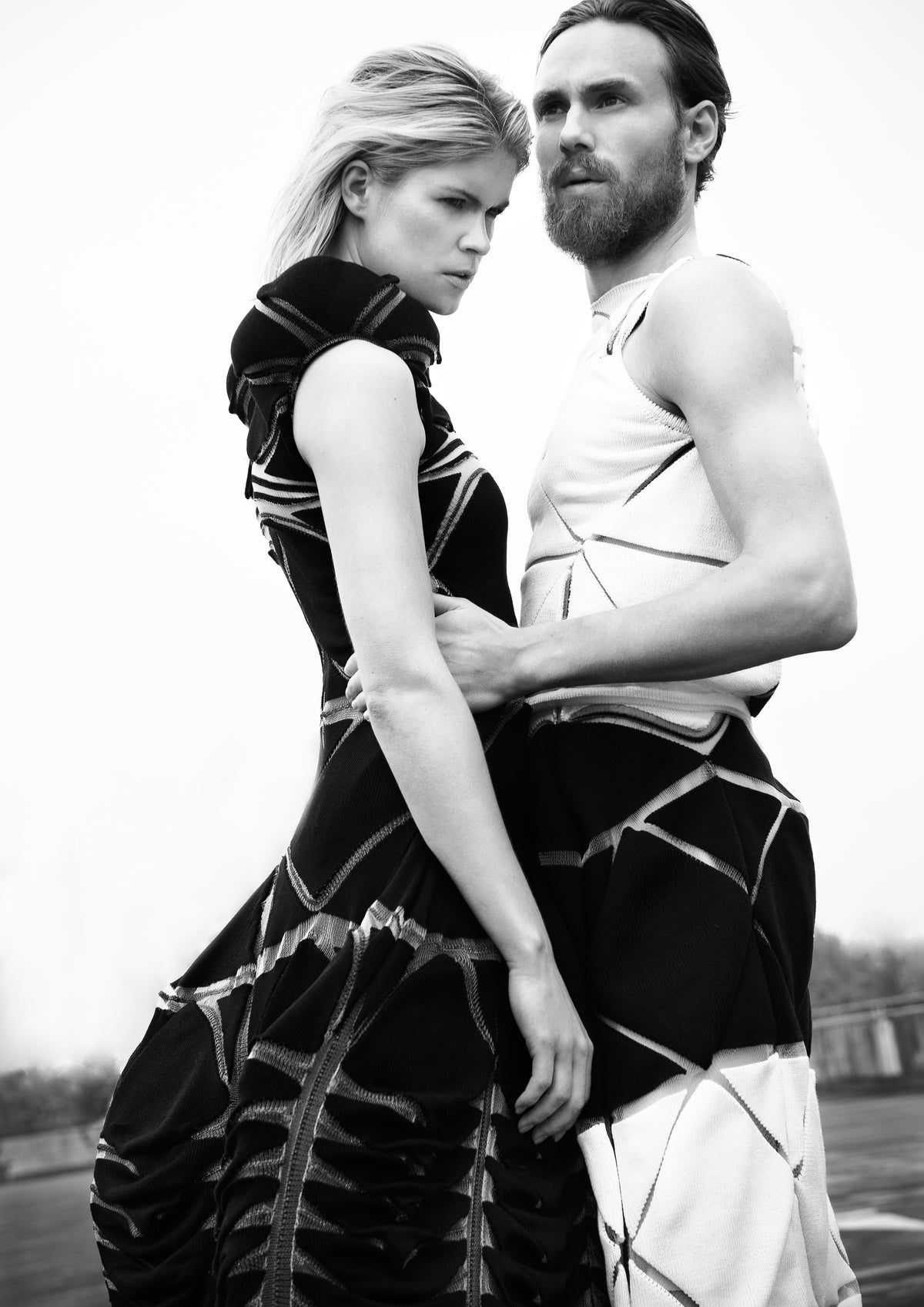 Amplitude Black & Ivory Engineered Knit Gown