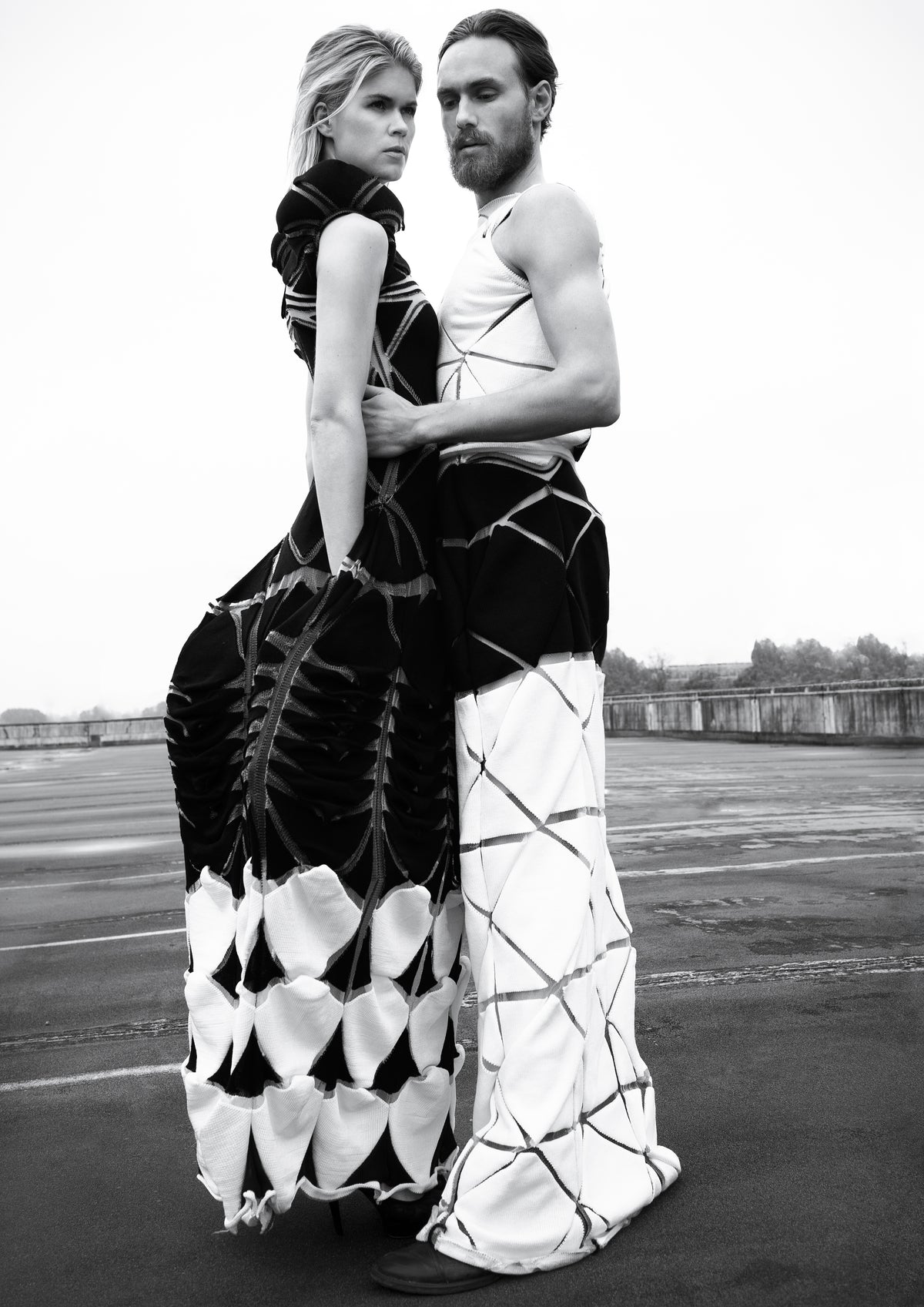 Amplitude Black & Ivory Engineered Knit Gown