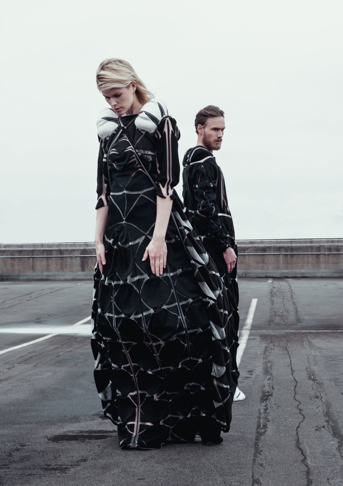 Aperture Black & Ivory Engineered Knit Coat