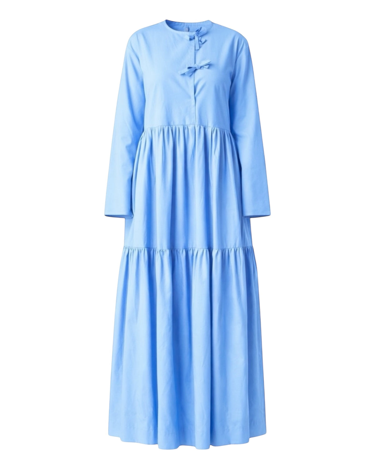 Tied Front Exaggerated Volume Maxi Dress in Blue