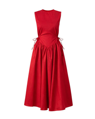 Mystic Moods Vintage Red V-Waist Midi Dress