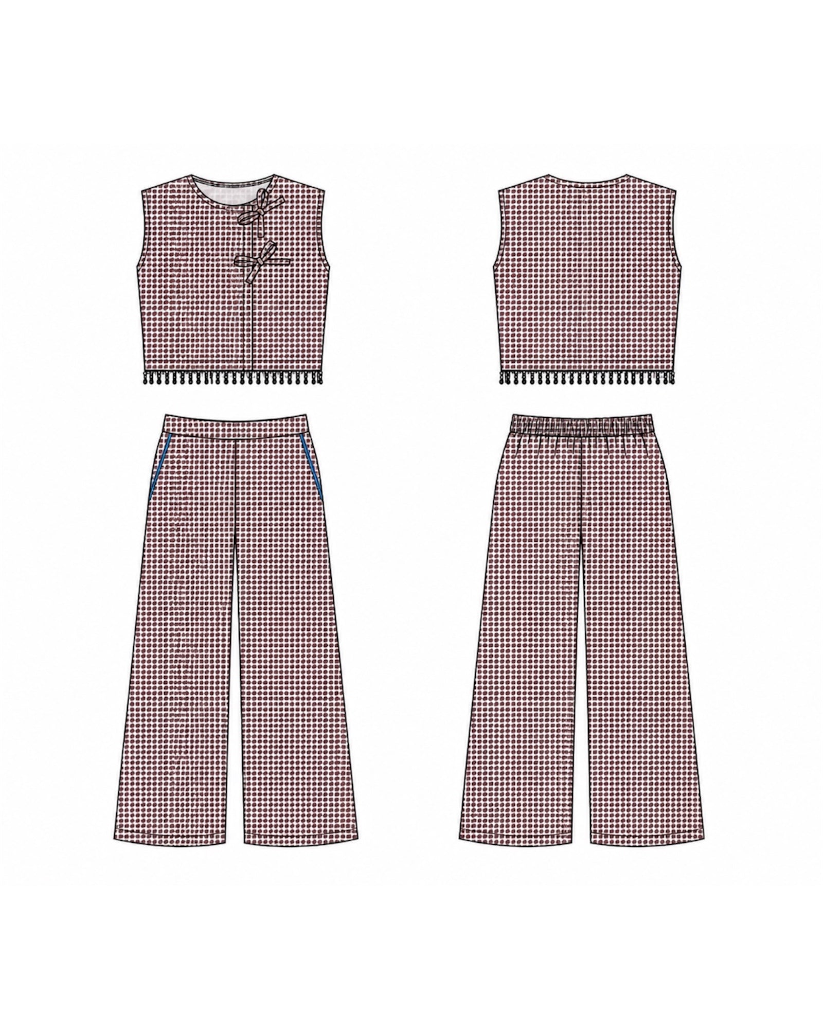 Tied Front Top &  High Waist Trousers Set