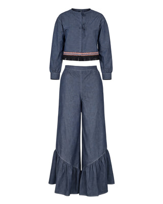 Tied Front Denim Top & High Waist Denim Trousers