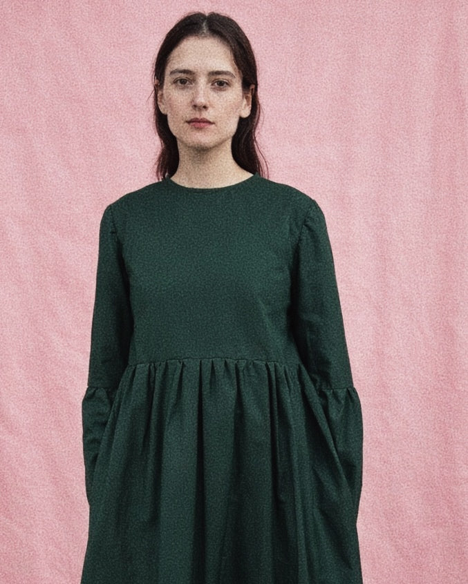 Tiered Midi Dress in Green Emerald