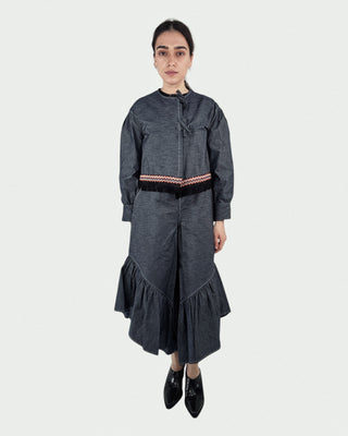 Tied Front Denim Top & High Waist Denim Trousers