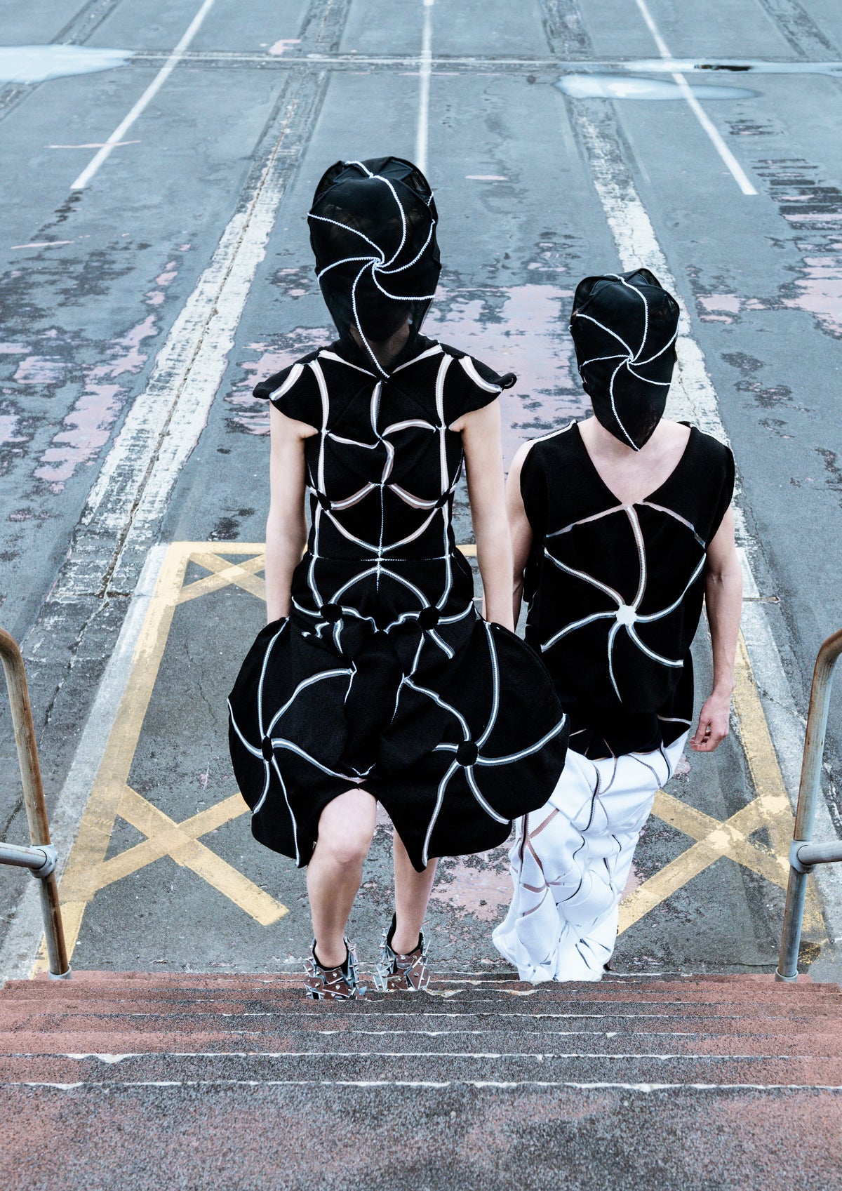 Orbit Black Sculptural Engineered Knit Dress