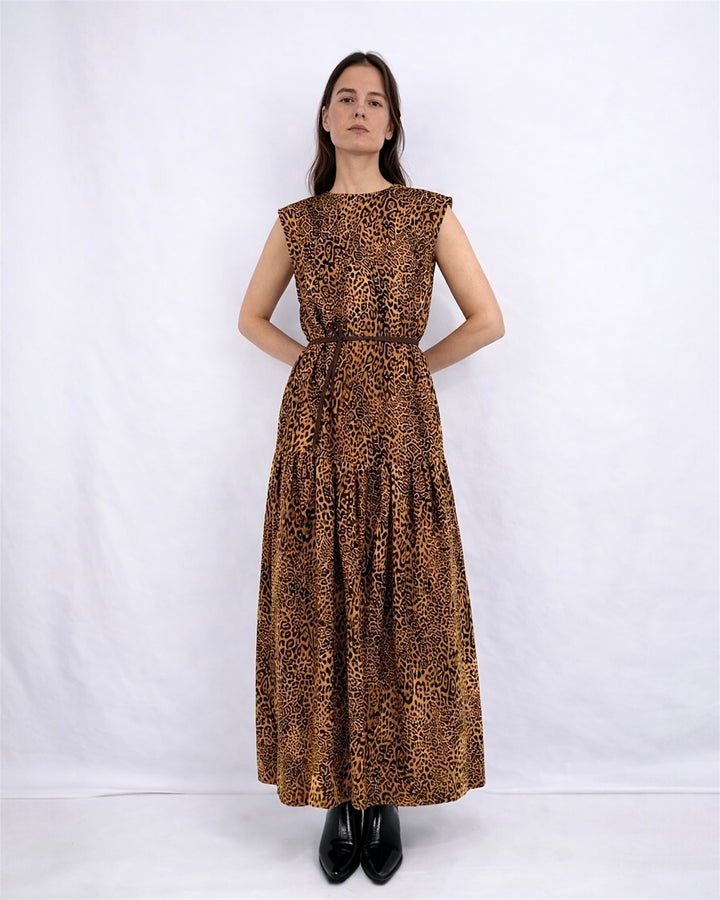 Leopard Dropped Waist Maxi Dress UK | Flared Maxi Dress