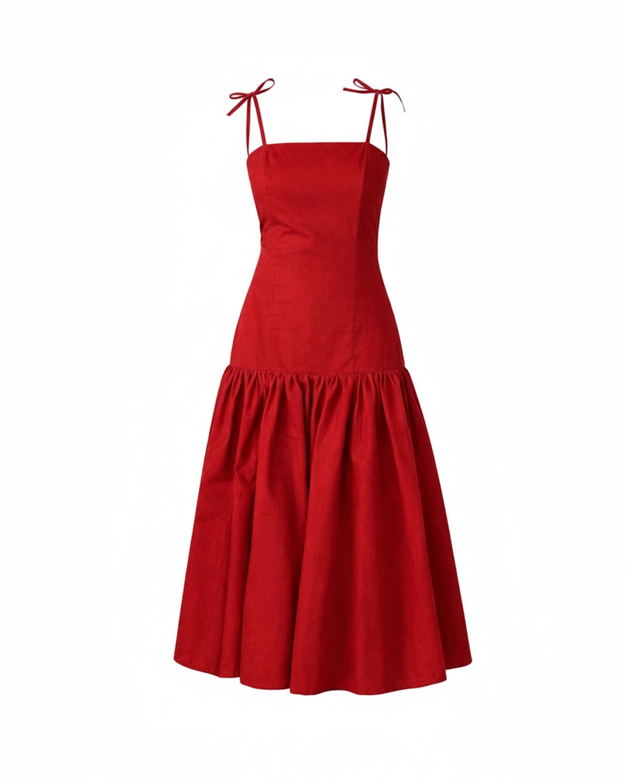 Mystic Moods Vintage Red Dropped Waist Midi Dress