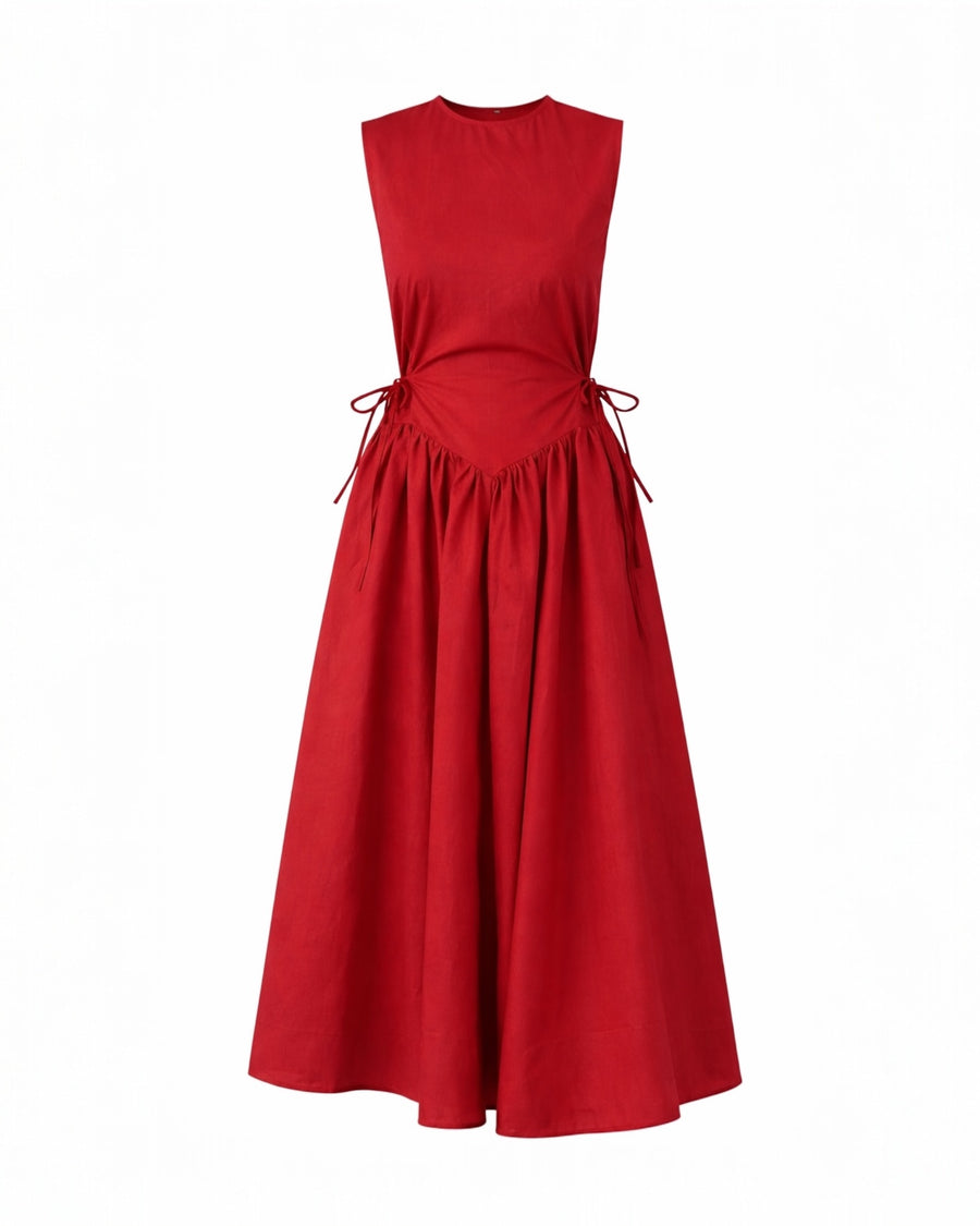 Mystic Moods Vintage Red V-Waist Midi Dress