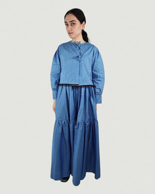 Tied Front Top & Exaggerated Volume Maxi Skirt Set