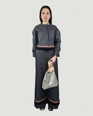 Tied Front Denim Top & High Waist Denim Trousers