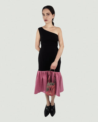 One-Shoulder Wool Midi Dress