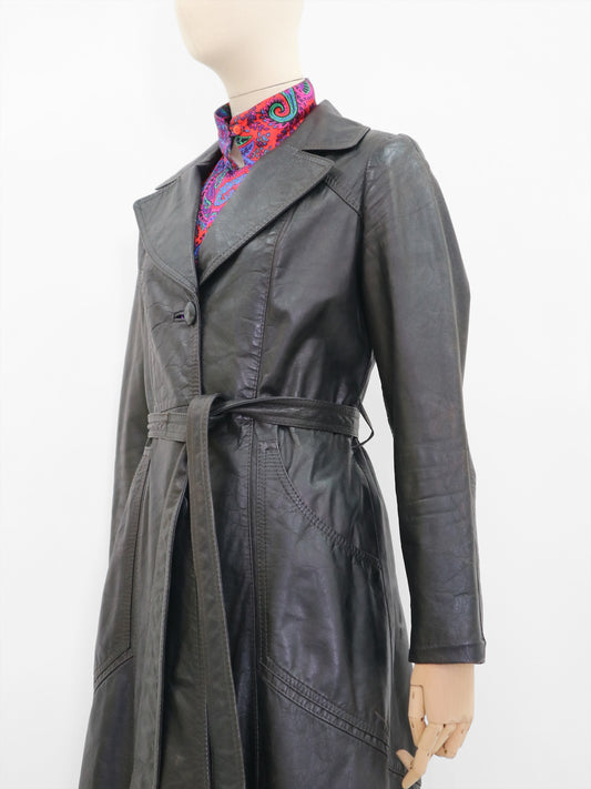 70’s Vintage Messer & Opie Leather Coat with Wide Lapel